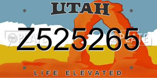 Z525265 Utah License Plate