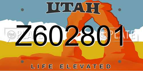 Z602801 Utah License Plate