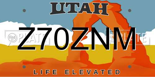 Z70ZNM Utah License Plate