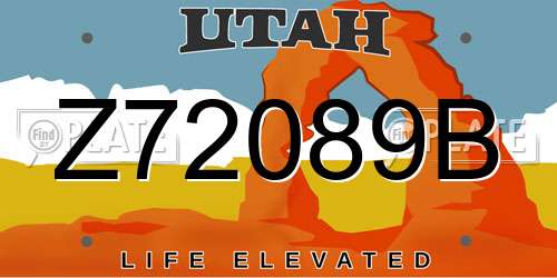 Z72089B Utah License Plate