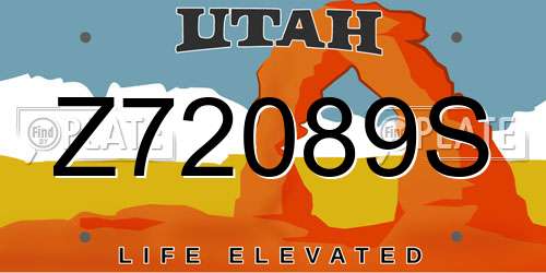 Z72089S Utah License Plate
