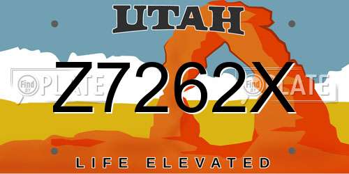 Z7262X Utah License Plate