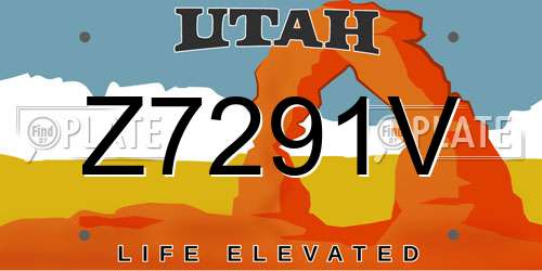 Z7291V Utah License Plate