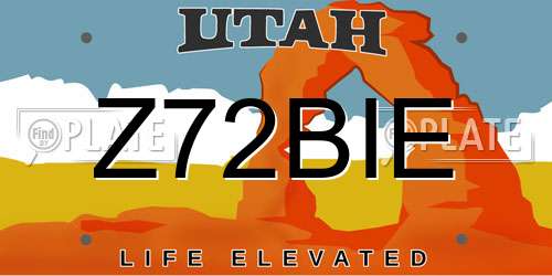 Z72BIE Utah License Plate