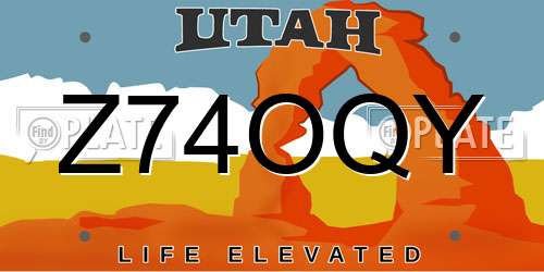 Z74OQY Utah License Plate