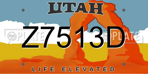 Z7513D Utah License Plate