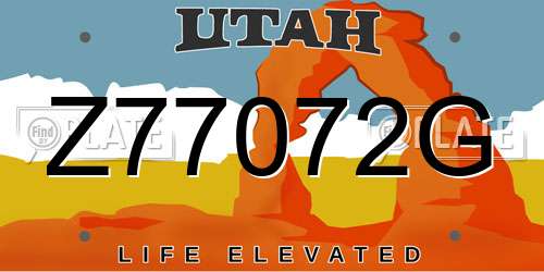 Z77072G Utah License Plate