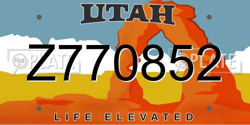 Z770852 Utah License Plate
