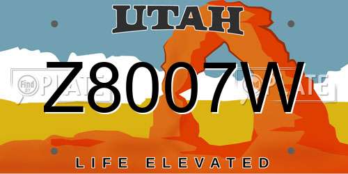 Z8007W Utah License Plate