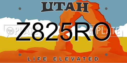 Z825RO Utah License Plate