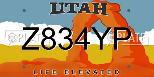Z834YP Utah License Plate