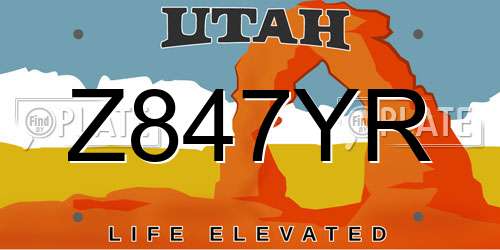 Z847YR Utah License Plate