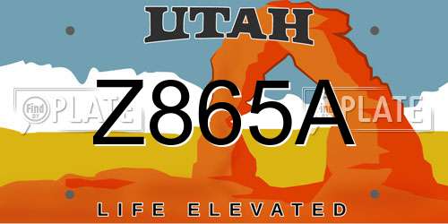 Z865A Utah License Plate