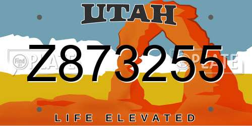 Z873255 Utah License Plate