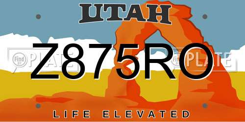 Z875RO Utah License Plate