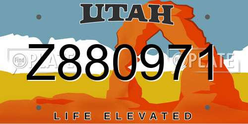 Z880971 Utah License Plate