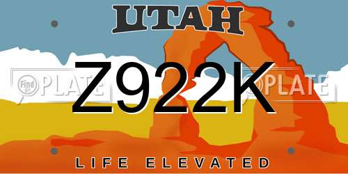 Z922K Utah License Plate