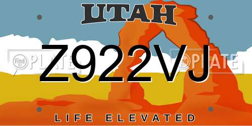 Z922VJ Utah License Plate