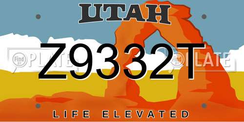 Z9332T Utah License Plate
