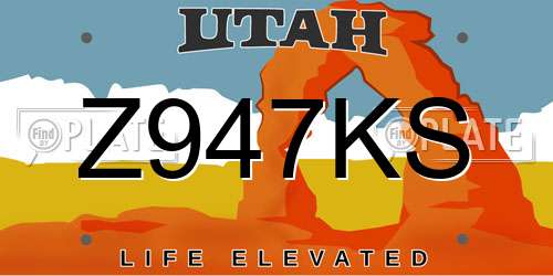 Z947KS Utah License Plate