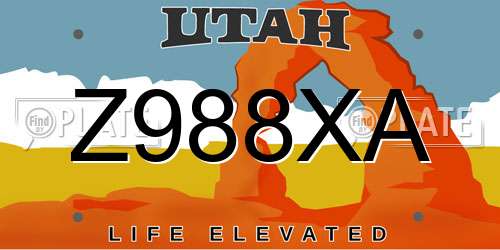 Z988XA Utah License Plate