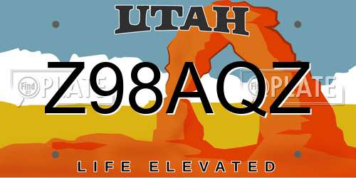 Z98AQZ Utah License Plate
