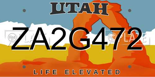 ZA2G472 Utah License Plate