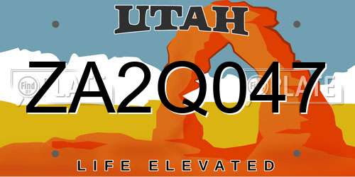 ZA2Q047 Utah License Plate
