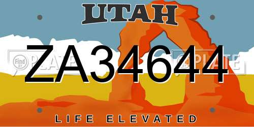 ZA34644 Utah License Plate