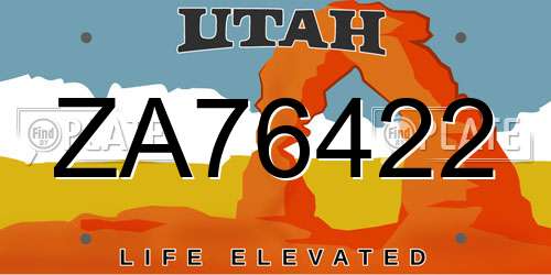 ZA76422 Utah License Plate