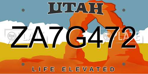 ZA7G472 Utah License Plate