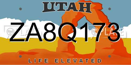 ZA8Q173 Utah License Plate