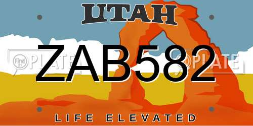 ZAB582 Utah License Plate