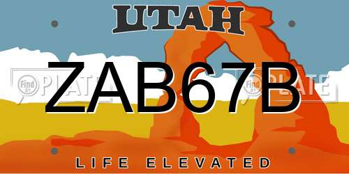 ZAB67B Utah License Plate