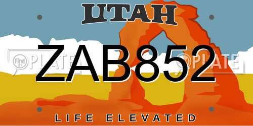 ZAB852 Utah License Plate