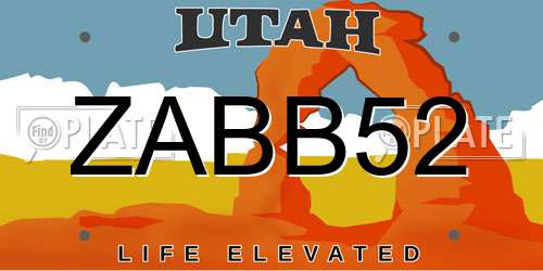ZABB52 Utah License Plate