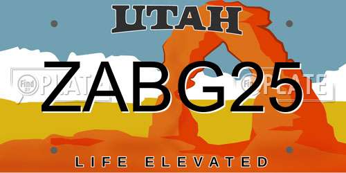 ZABG25 Utah License Plate