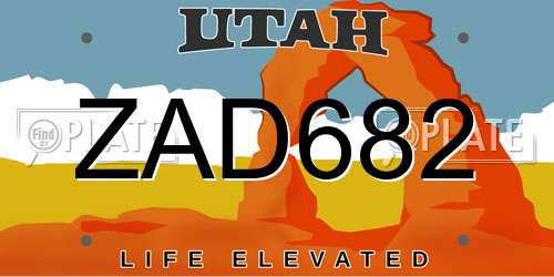 ZAD682 Utah License Plate