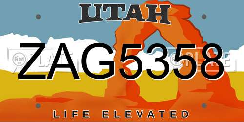 ZAG5358 Utah License Plate