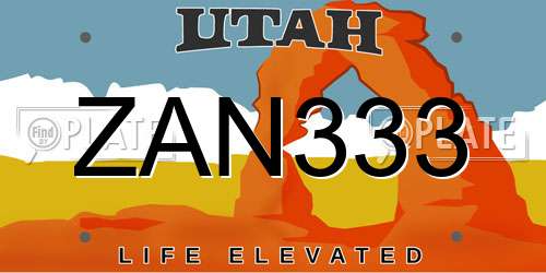ZAN333 Utah License Plate