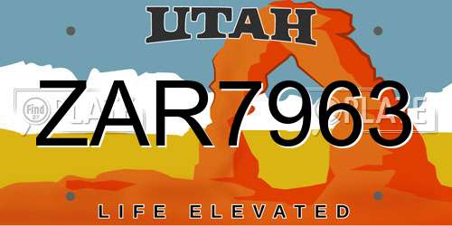 ZAR7963 Utah License Plate