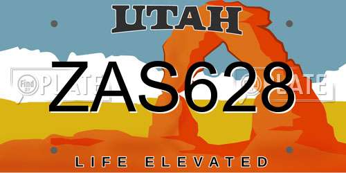 ZAS628 Utah License Plate