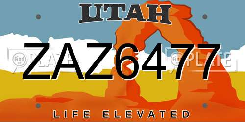 ZAZ6477 Utah License Plate