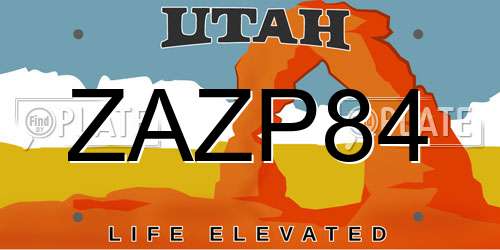 ZAZP84 Utah License Plate
