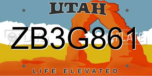 ZB3G861 Utah License Plate