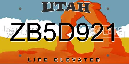 ZB5D921 Utah License Plate