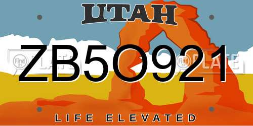 ZB5O921 Utah License Plate