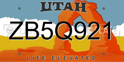 ZB5Q921 Utah License Plate