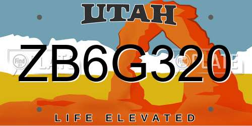 ZB6G320 Utah License Plate