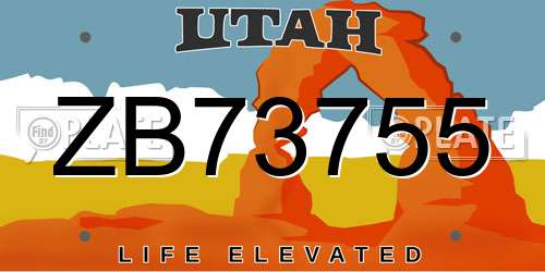 ZB73755 Utah License Plate